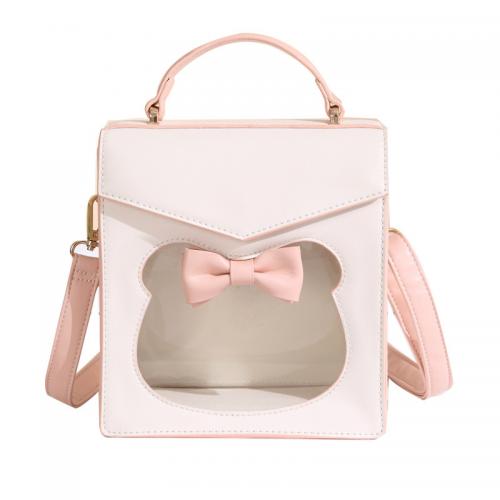 PU Leather Box Bag Shoulder Bag attached with hanging strap Solid pink and white PC
