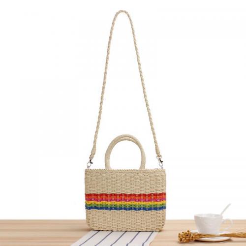 Paper Rope Easy Matching Woven Tote large capacity & attached with hanging strap rainbow pattern PC