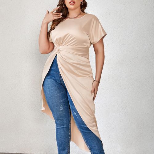 Polyester Women Short Sleeve Blouses slimming Solid Apricot PC