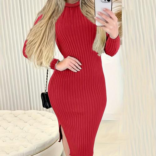 Polyester Slim & Plus Size Sexy Package Hip Dresses side slit PC