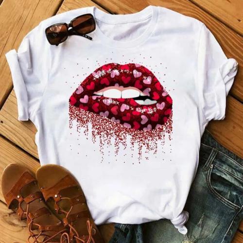 Polyester Women Short Sleeve Blouses midriff-baring printed PC