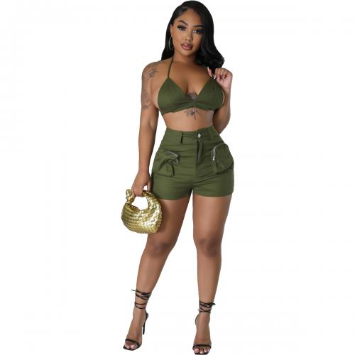 Polyester Women Casual Set & two piece & hollow short pants & camis Set