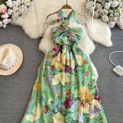 Polyester Neckholder Kleid, Gedruckt, Floral, gemischte Farben,  Stück