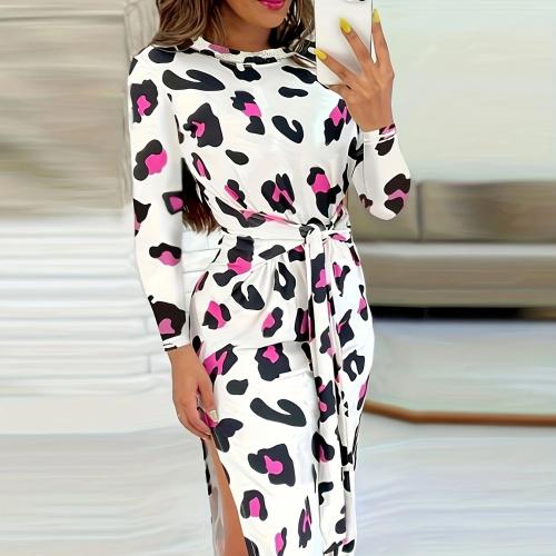 Polyester Slim & Plus Size One-piece Dress side slit printed mixed colors PC