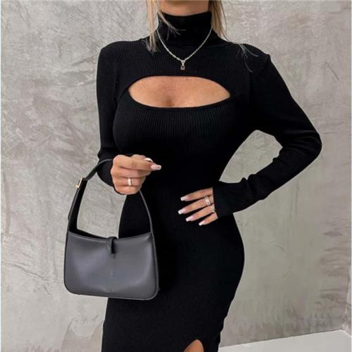 Polyester Slim & Plus Size Sexy Package Hip Dresses & hollow PC