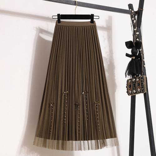 Polyester Pleated & High Waist Maxi Skirt slimming patchwork : PC