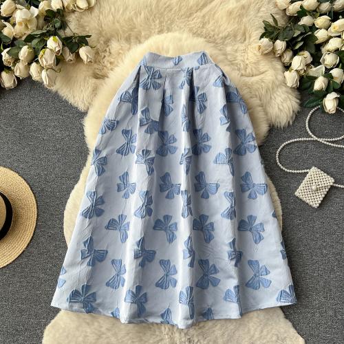 Polyester High Waist Maxi Skirt slimming jacquard butterfly pattern : PC