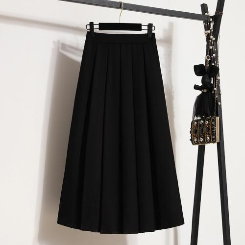 Polyester & Cotton Slim & Pleated & High Waist Maxi Skirt Solid PC