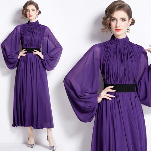 Polyester Waist-controlled One-piece Dress purple PC