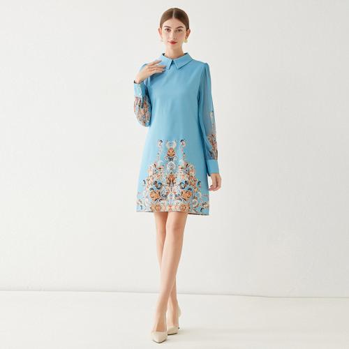 Polyester Einteiliges Kleid, Floral, Blau,  Stück
