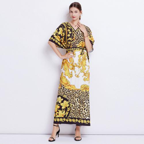 Polyester Waist-controlled One-piece Dress printed floral yellow PC