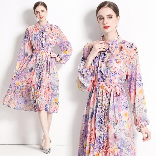 Polyester Einteiliges Kleid, Gedruckt, Floral, mehrfarbig,  Stück