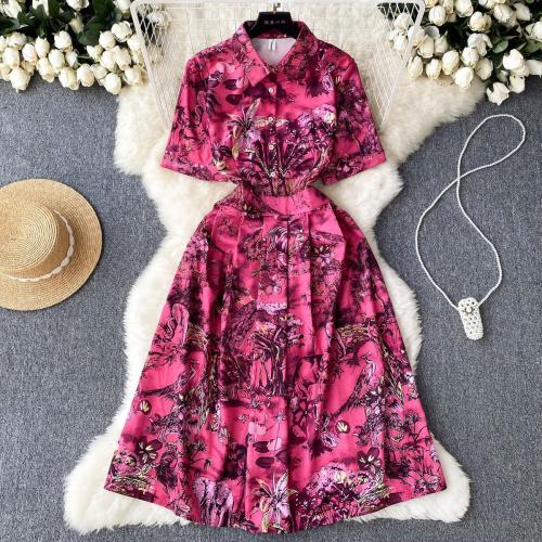Polyester Waist-controlled One-piece Dress & breathable shivering fuchsia PC