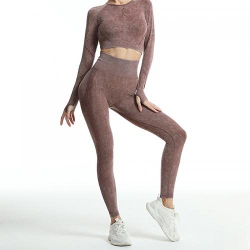 Fibra química & Spandex Conjunto de ropa de yoga para mujer, Pantalones & parte superior, Sólido, más colores para elegir,  Conjunto