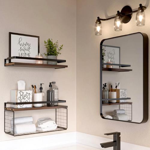 Wooden & Carbon Steel Wall Shelf for storage & two piece Set