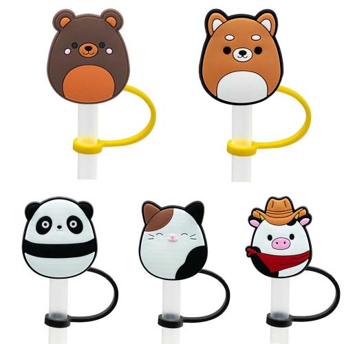 PVC Drinking Straw Headset tight seal & dustproof & Cute Cartoon mixed colors Lot