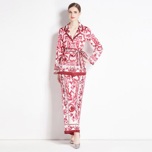Polyester Soft Women Casual Set & two piece & loose printed red Set