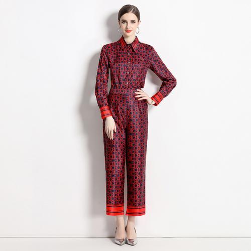 Polyester Wide Leg Trousers Women Casual Set & two piece & loose printed letter red Set