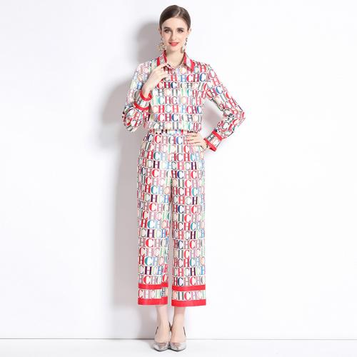 Polyester Wide Leg Trousers & Soft Women Casual Set & two piece printed letter red Set