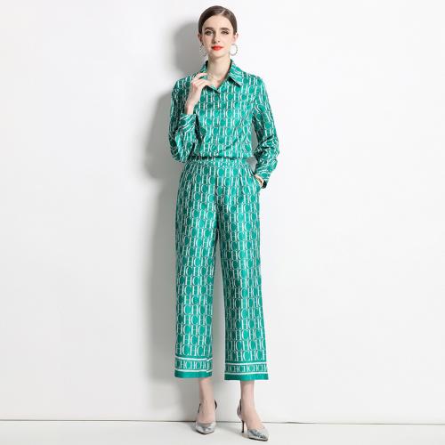 Polyester Women Casual Set & two piece & loose & breathable printed letter green Set