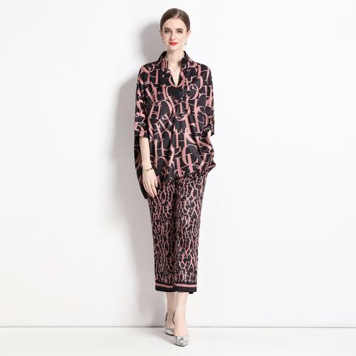 Polyester Women Casual Set & two piece & loose & breathable printed letter black Set