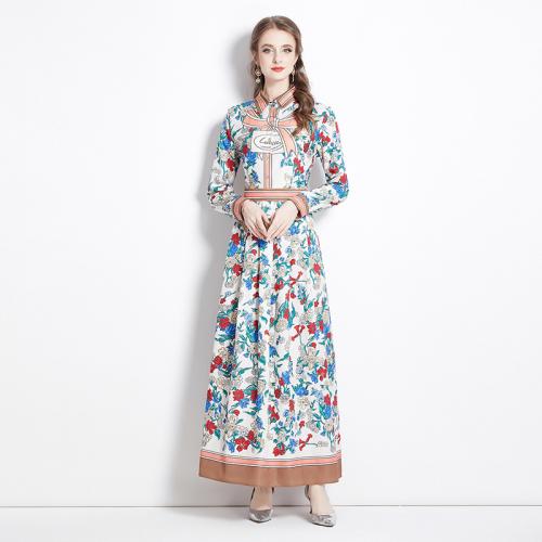 Polyester Straight & High Waist One-piece Dress slimming printed floral PC