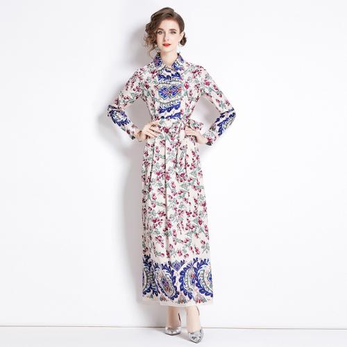 Polyester Waist-controlled & Soft & Straight One-piece Dress printed floral blue PC