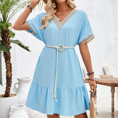 Polyester One-piece Dress slimming & loose patchwork Solid PC