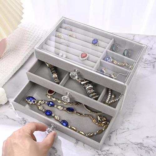 Flocking Fabric & Acrylic dampproof & Waterproof Jewelry Storage Case transparent Paper PC