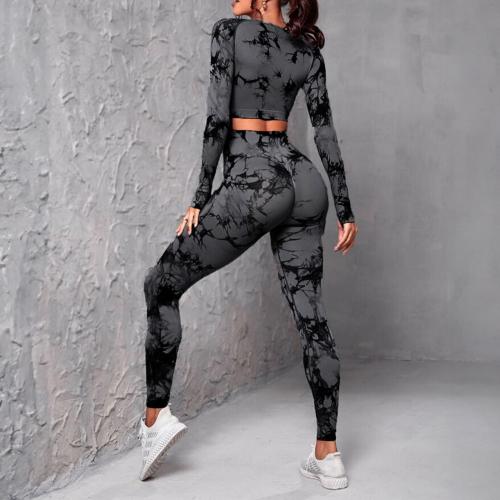 Polyamide & Spandex Women Yoga Clothes Set & two piece & skinny long sleeve T-shirt & Pants printed Set