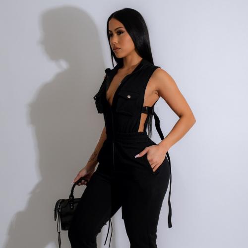 Polyester High Waist Long Jumpsuit & with pocket PC