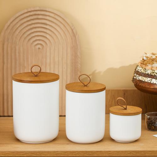 Ceramics & Wood Storage Jar dustproof Solid PC