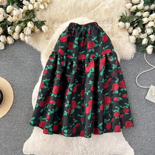 Polyester A-line & High Waist Maxi Skirt printed floral : PC