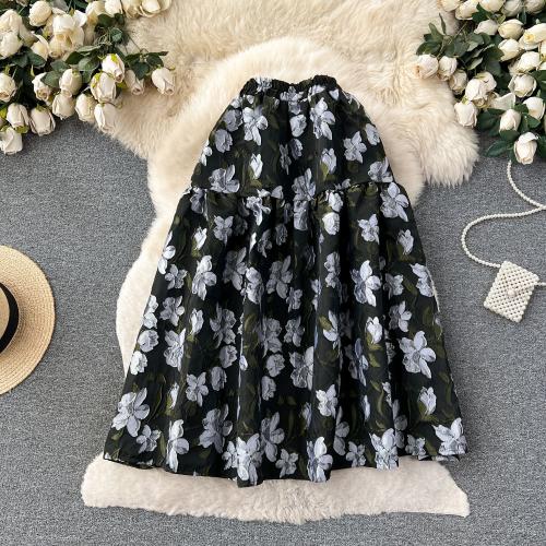 Polyester A-line & High Waist Maxi Skirt slimming jacquard floral : PC