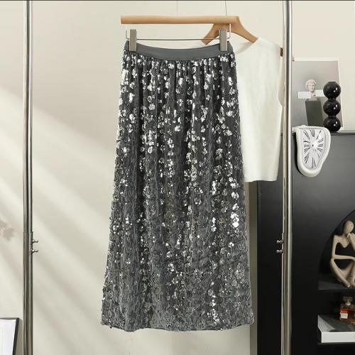 Polyester High Waist Maxi Skirt slimming & side slit patchwork : PC