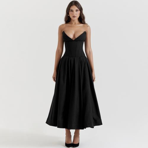 ポリエステル ロングイブニングドレス 単色 黒 一つ