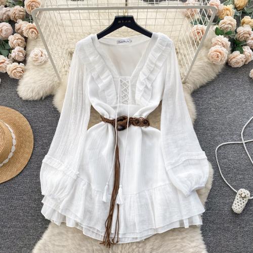 Polyester Waist-controlled One-piece Dress & breathable Solid white PC
