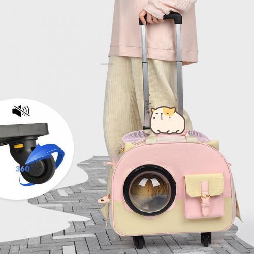 Polyester Pet Trolley Case portable Solid pink PC