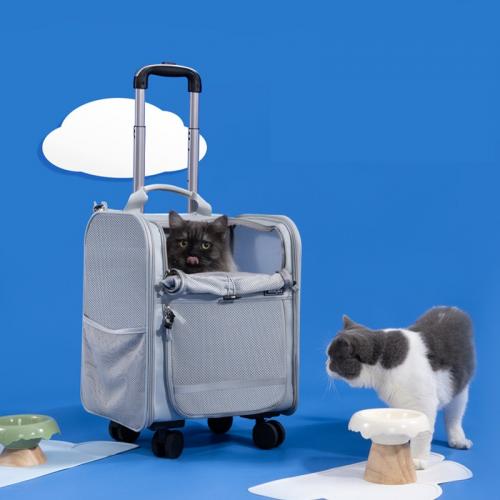 Polyester Pet Trolley Case portable Solid sky blue PC