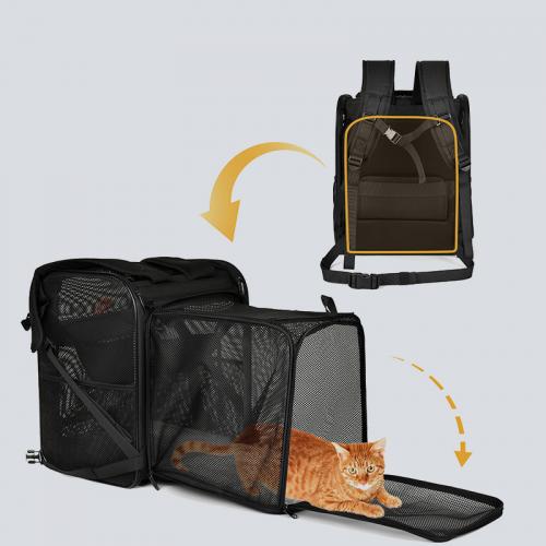 Polyester Pet Backpack portable Solid black PC