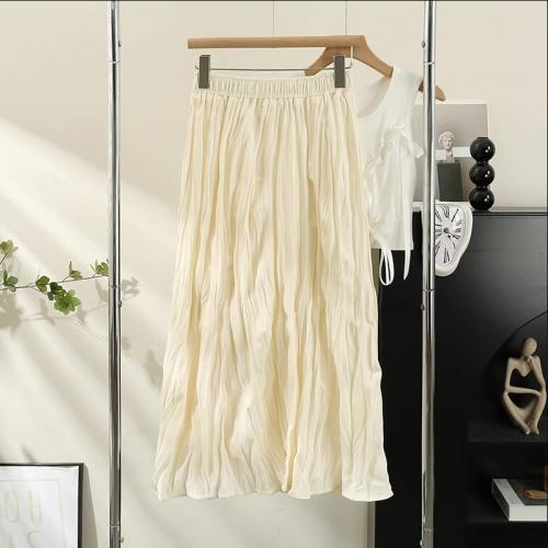Polyester Pleated & A-line & High Waist Maxi Skirt slimming patchwork : PC