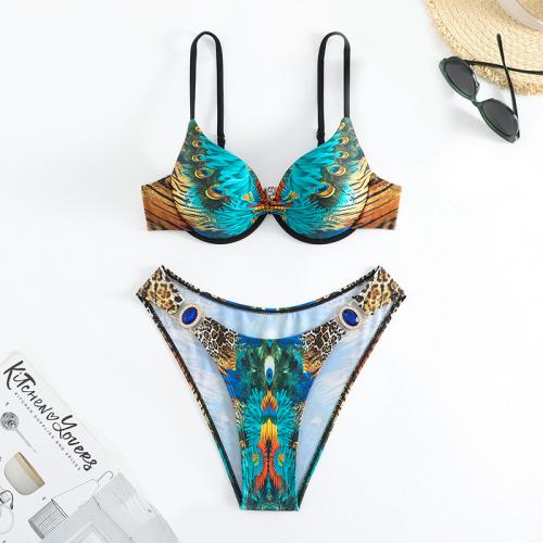 Polyester Quick Dry Bikini backless & two piece printed Set
