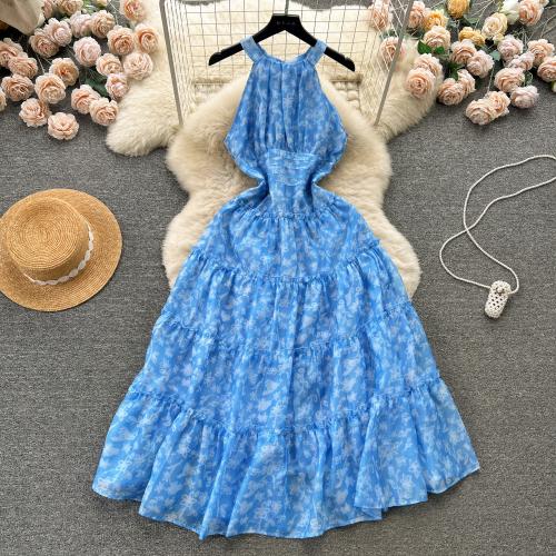Polyester High Waist One-piece Dress & breathable shivering blue PC