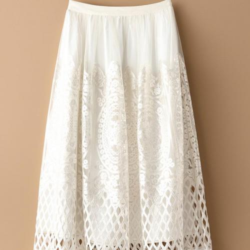 Polyester A-line & High Waist Maxi Skirt slimming & hollow : PC