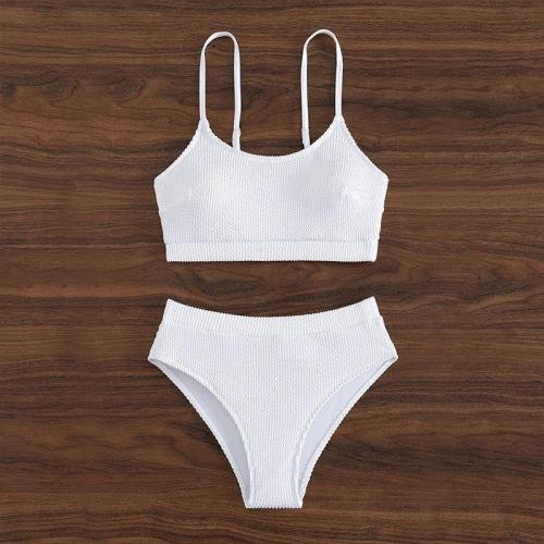 Polyester Tankinis Set flexible & two piece & off shoulder Solid white Set
