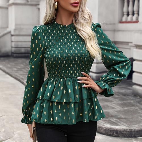 Polyester lace & Soft Women Long Sleeve Shirt green PC