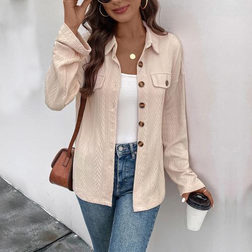 Polyester Soft Women Long Sleeve Shirt & loose Solid khaki PC