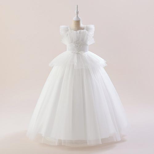 Polyester lace & zipper & Princess Girl One-piece Dress Solid white PC