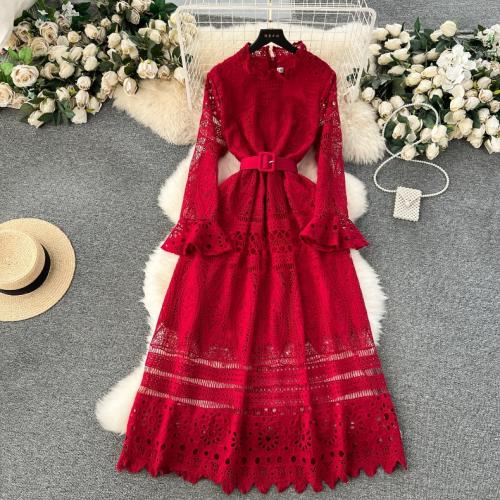 Polyester Waist-controlled One-piece Dress breathable embroidered Solid : PC