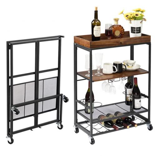 Wood & Iron Multilayer & foldable Wine Rack with pulley PC